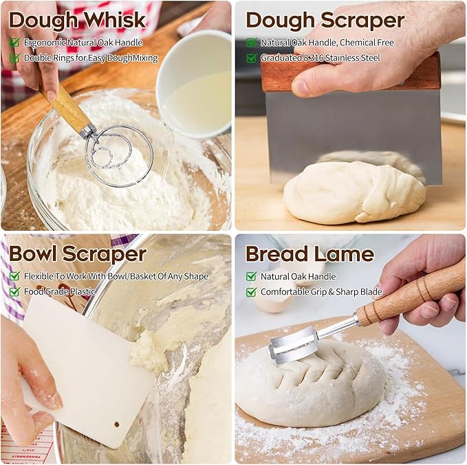 Dimpola Banneton Bread Proofing Basket Banneton Basket Set Sourdough Proofing Basket Round Proofing Bowls Handmade Rattan Baskets and Liners (Round of 2 Gift Set)