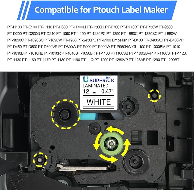 10 Pack TZe-231 12mm 0.47 Laminated White Tape Compatible with Brother P Touch Label Tape 1/2 inch TZe TZ-231 TZe231 Black on White TZe TZ Label for PT-H100 PT-H110 D200 D210 D400 D600
