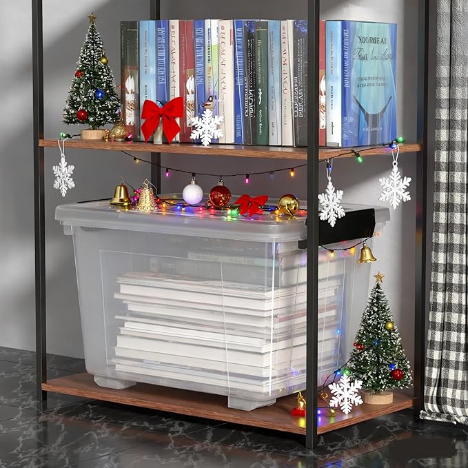 4 Packs 50 L Plastic Latching Box with Wheels, Holiday Wreath Storage Container Box with Lid, for Office and Home Organization