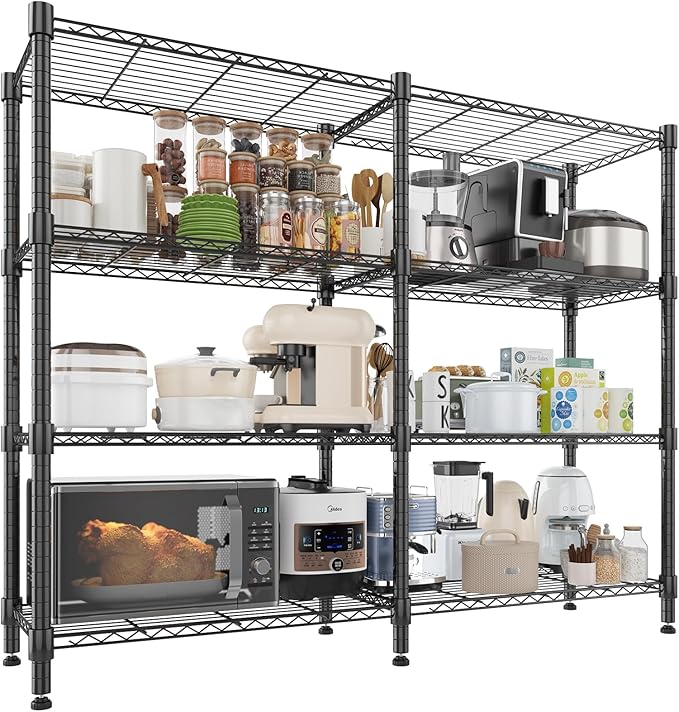 Homdox Heavy Duty Storage Shelves, 4 Tier Wire Shelving Unit, Adjustable Metal Shelves for Storage, Garage Rack Pantry Shelves Kitchen Shelving, 14"x60"x60", Black