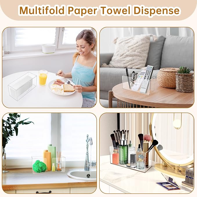 2 Pack Acrylic Countertop Paper Towel Holder, Paper Towel Dispenser for Countertop, Acrylic Napkin Holder(3mm Acrylics) Z-fold, C-fold or MultiFold Trifold Paper Towels for Bathroom, Kitchen