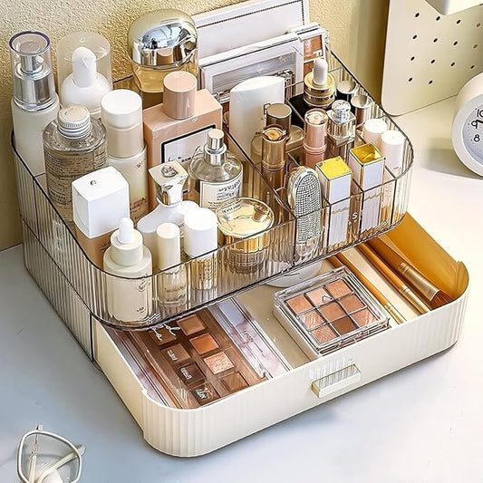 Decorcode Makeup Organizer With Stackable Drawer, Cosmetic Storage Display Case for Vanity, Bathroom Countertop or Dresser,Counter top Holder for Lipstick, Brushes, Lotions, Eyeshadow, Nail Polish