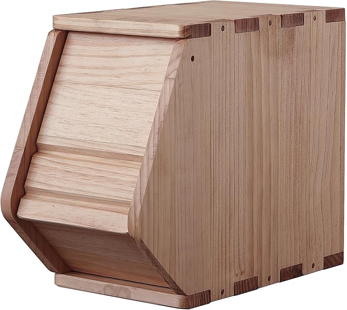 Stackable Solid Wood Storage Chest,Hall Entryway Cabinet,Bins with Lids,Modular Wooden Multi-use Box,Closet Storage Organizers,Drawers,Potato,Onion,Bread,Classify by Items,7.75”W(1 Pack)