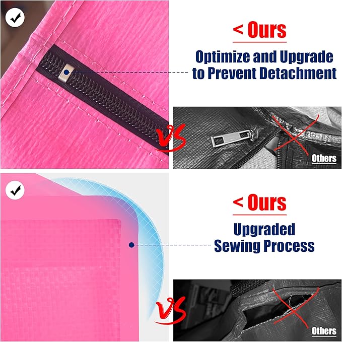 Cosy Family 8 Pack Heavy Duty Extra Large Moving Bags with Backpack Straps - Strong Handles & Zippers, Storage Totes For Space Saving, Fold Flat, Alternative to Moving Box, Pink