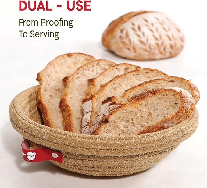 KneadAce Ultimate Sourdough Starter & Proofing Kit – 34oz Sourdough Starter Jar & Round Cotton Rope Proofing Basket Set for Perfect Homemade Artisan Bread