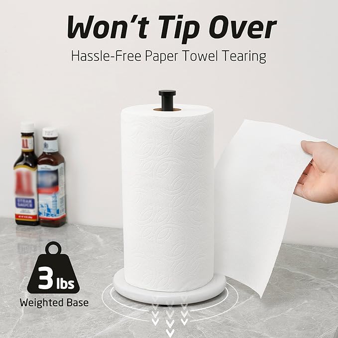 KES Paper Towel Holder Kitchen Standing Paper Towel Roll Holders with Marble Base for Standard or Jumbo-Sized Rolls Matte Black, KPH100-BK