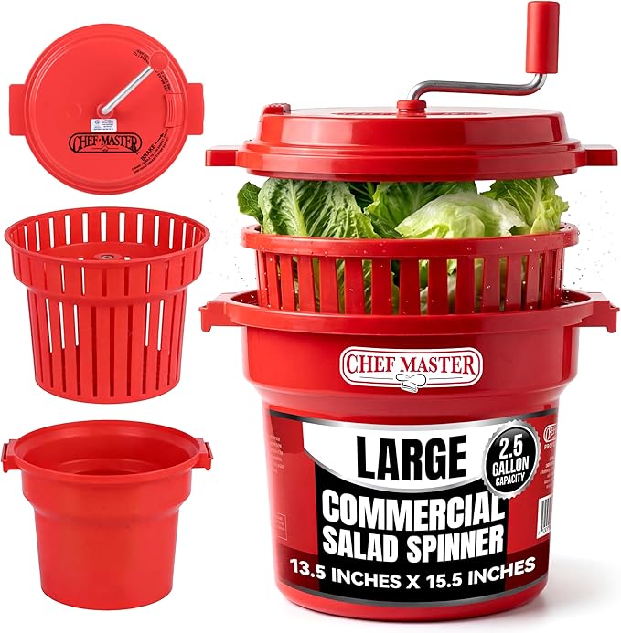 Commercial Salad Spinner 2.5 Gallon Capacity Salad Dryer to Remove Excess Water for Crisp & Fresh Sealed Gearbox Built-in Brake System with Durable Spinner Mechanism for Restaurants Kitchen & Catering