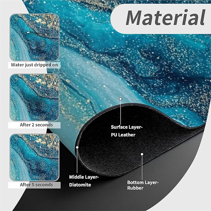 Kitchen Sink Splash Guard，Blue golden fluid marble Faucet Mat Sink Gadgets-Super Absorbent Fast Drying Mat Drip Catcher for Kitchen, Bathroom,Sink Mat, Dish Drying Mat, Bathroom(15" X 5.5" )