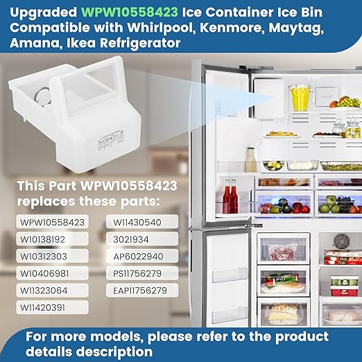 Upgraded WPW10558423 for Whirlpool Ice Maker Replacement, Compatible with Whirlpool Kenmore Maytag Amana IKEA Refrigerator, Refrigerator Ice Bucket Replacement with Whirlpool Replacement Ice Maker
