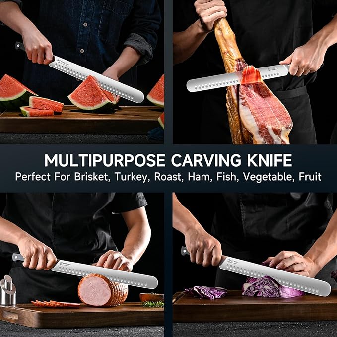 KEEMAKE Brisket Knife, 12 Inch Carving Knife, Razor Sharp German Steel Slicing Knives for Meat with Ergonomic Handle for Meat Cutting, Roasts, BBQ, Turkey