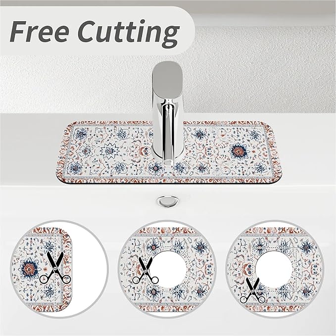 Kitchen Sink Splash Guard，Geometrically complex flowers Faucet Mat Sink Gadgets-Super Absorbent Fast Drying Mat Drip Catcher for Kitchen, Bathroom,Sink Mat, Dish Drying Mat, Bathroom(15" X 5.5" )