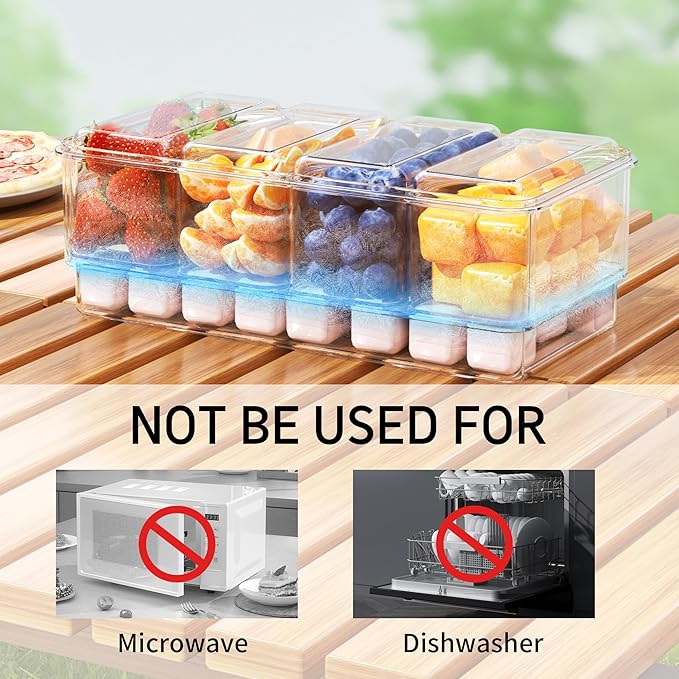MineSign 3Pack Ice Chilled Condiment Caddy with 4 Removable Containers Taco Ingredient Server with Lid Cooled Garnish Caddy Tray for Taco Mimosa Bar Sauce Fruits&Veggies Pink