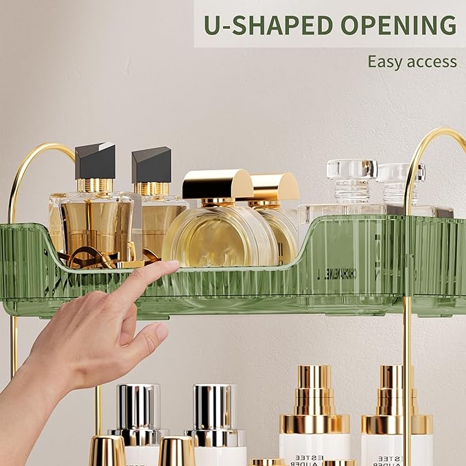 CESTATIVO Bathroom Counter Organizer, Green, Stainless Steel, 11.8" L x 6.7" W x 18.9" H, Modern Metal Handles, Smooth Edges, Large Capacity, Minimalist Design, Ideal Gift