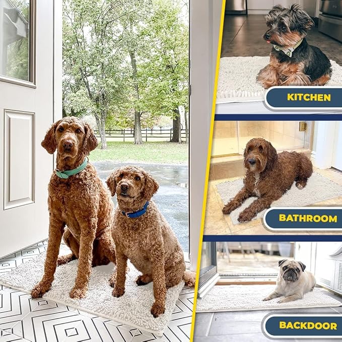 Muddy Mat® | Super Absorbent Door Mat Indoor, Microfiber Quick Dry Chenille Entryway Rug, Non-Slip Front Door Mat, Indoor Mats for Entryway, Machine Washable Pet Rug, White 36" x 120"