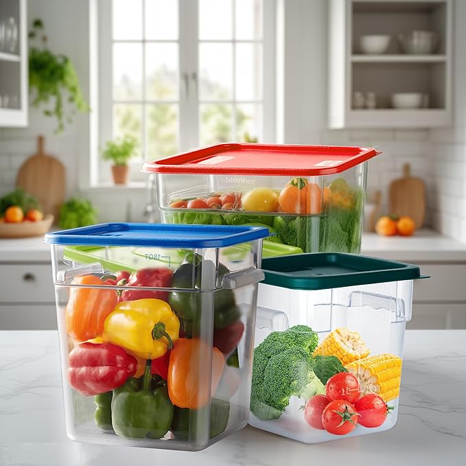 4 Pack 22 Quart Food Storage Containers with Lids, Polycarbonate Square Commercial Food Containers, NSF, Clear, New Version