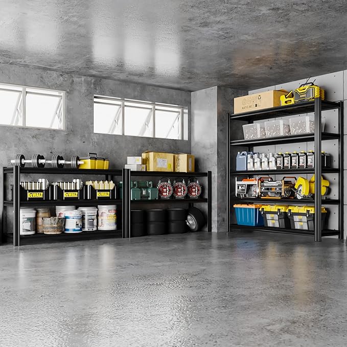 5 Tier Metal Shelving Unit, Adjustable Storage Shelves, 84" H x 55" W x 24" D Heavy Duty Garage Shelves for Warehouse, Basement, Kitchen, Pantry, Living Room, Black (5T 84 * 55 * 24)