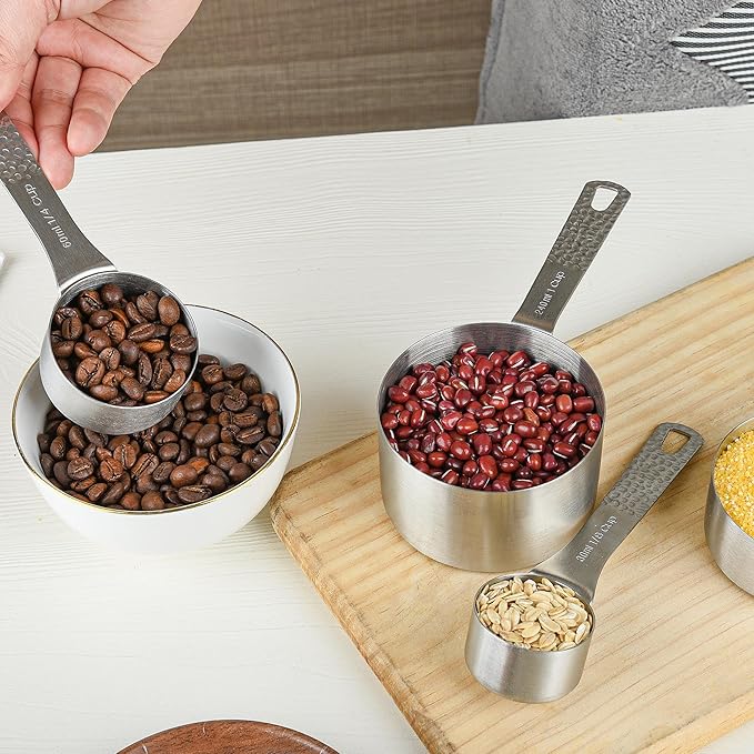 SUNMVEHOT Measuring Cups and Spoons Set, 18/8 Stainless Steel Measuring Cups and Spoons for Baking & Cooking, Metric & US 4 Kitchen Measure Cup and 5 Measure Spoon with Leveler for Liquid & Drying