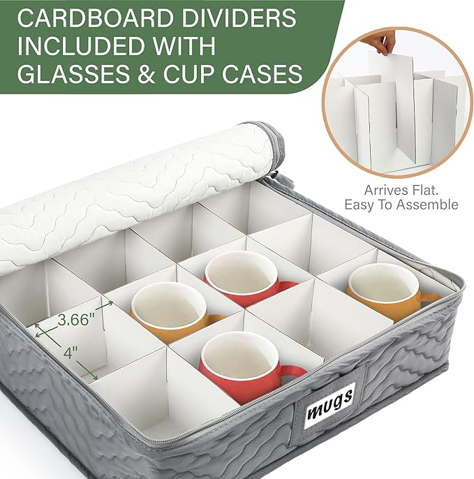 LotFancy China Storage Containers, Quilted 5-Piece Set Storage Box, Chinaware Dinnerware Dish Plate Mug Cup Storage Case, 48 Felt Protectors, Cardboard Dividers Included