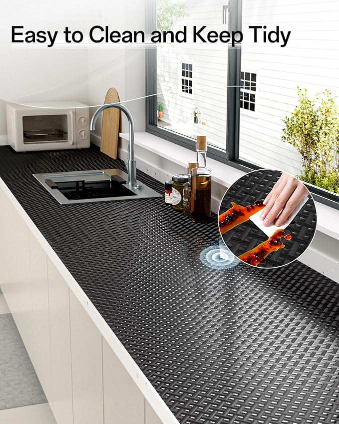 Shelf and Drawer Liner for Kitchen Cabinet, Non-Adhesive 12in x 360in Waterproof Contact Paper Refrigerator Liners Thickened Durable EVA Material Non Slip Mat for Dresser Cupboard Pantry Protector