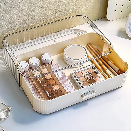 Decorcode Stackable Plastic Organizer Big & Spacious Drawer | Organize Eyeshadow Palettes, Cosmetics, and Beauty Supplies on a Vanity. White