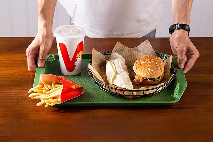 Eslite Plastic Fast Food Serving Tray,16.95 by 11.82-Inch,Set of 12 (Green)