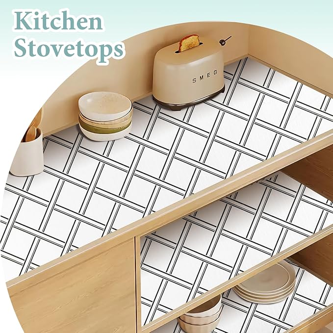 Drawer and Shelf Liner for Kitchen Cabinet: 12 in X 30 Ft Non Slip Waterproof Shelf Paper Non Adhesive Refrigerator Liners Black and White Squares Easy Liners for Bathroom