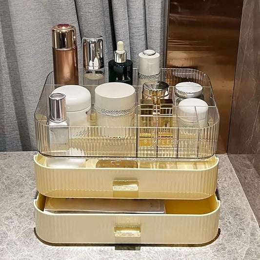 Decorcode Makeup Organizer with Stackable Drawers, Bathroom Countertop Vanity Organizers and Storage, Ideal for Desk and Dresser, Great for Cosmetics, skin Care, Lipsticks, Nail Care -Cream White