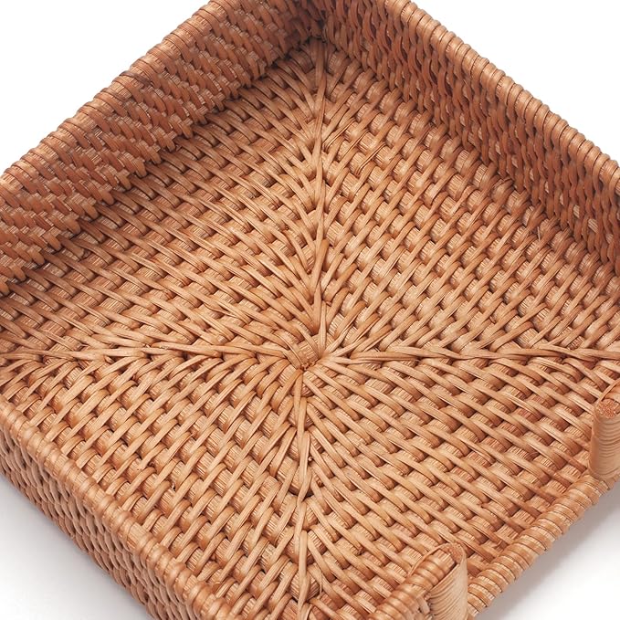 Rattan Napkin Holder Square, Napkin Holders for Paper Napkins, 7.5" x 7.5" x 2.5", Wicker Napkin Tray, Woven Guest Towel Holder for Restaurant/Kitchen/Bathroom Napkin Holder for Table