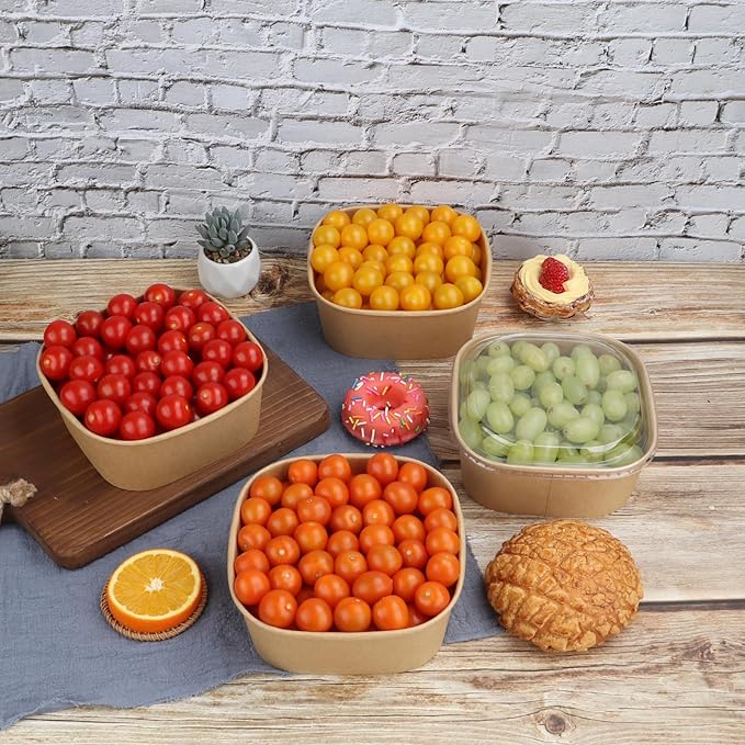 JAYEEY 40 oz Disposable Kraft paper bowls with lids,Food containers Soup Bowls Party Supplies Treat Bowls 50 Pack