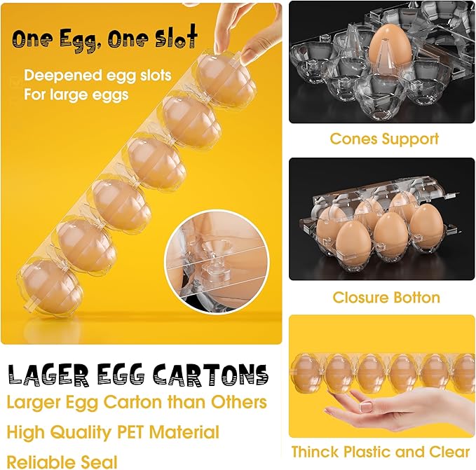 60PCS Egg Cartons Cheap Bulk, Large Egg Cartons Plastic 12 Count, 1 Dozen Reusable Egg Container Holder for Storing, Sharing, Selling, Clear Egg Cartons for Home Ranch Farm Market-2x6 Grids