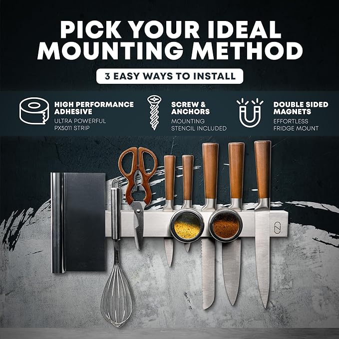 NOVAWARE Double Capacity 24" Magnetic Knife Holder - Stainless Steel, Modern Style - Safe, Patented Design - Holds Over 25 Knives & Utensils - Kitchen Use
