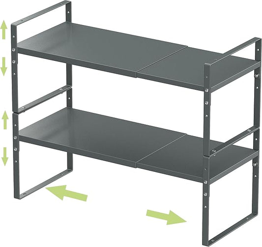 Jojocross Expandable Stackable Spice Rack Cabinet Shelf Organizer in Cabinets Shelves Kitchen Cupboard Organization Stack up Racks Pantry Countertop Storage (Gray, Large 2 Packs)