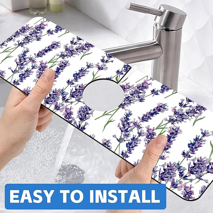 Watercolor Lavender Bunches Kitchen Sink Splash Guard Mat Absorbent Fast Drying Mat Faucet Draining Mat Sink Splash Guard Behind Faucet Drip Catcher for Kitchen Bathroom 5.5"×15"