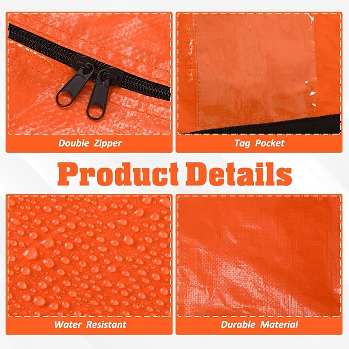 4 Pcs 176 Gallon Extra Large Moving Bags Heavy Duty Storage Bag with Strong Zipper Handle Foldable XXL Jumbo Storage Tote Packing Moving Box for College Dorm Travel Cloth Duffle (Orange)