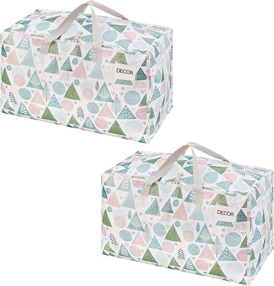 VENO 2 Pack Moving Bags and Large Christmas Decoration Storage Bins with lids. Alternative to Moving Boxes, Packing Supplies for College. Heavy Duty Totes (Pastel Forest, 2 Pack)