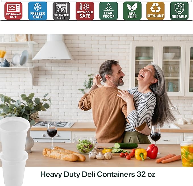ProTakeOut, Heavy-Duty PP Deli Containers with Lids - 32oz PP Deli Container, 240 sets