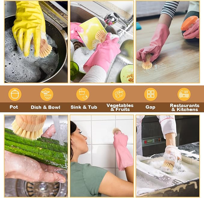 Nuenen 100 Pcs Bamboo Dish Scrub Brushes Wooden Scrubbers Set Kitchen Dishwashing Scrubber with Natural Sisal Bristles for Iron Pot Pan Sink