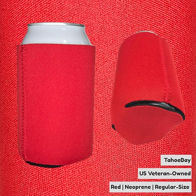 TahoeBay Neoprene Can Cooler Sleeves (50-Pack) Bulk Blank Sublimation Blanks for Vinyl Regular Size Plain Beer Coolers for Soda Cans & Bottles Black, White, Solid Color Set (Red)