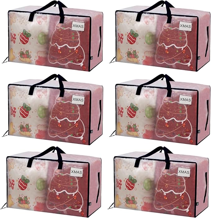 VENO 6 Pack Moving Bags and Large Christmas Decoration Storage Bins with lids. Alternative to Moving Boxes, Packing Supplies for College. Heavy Duty Totes (Clear, 6 Pack)