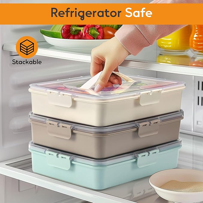 Snackle Box Container for Adults with 9 Compartment, Divided Serving Tray Snack Box Containers with Lid and Handle, Charcuterie Boxes Portable Snack Platter for Fruit Veggie Party Travel, Brown