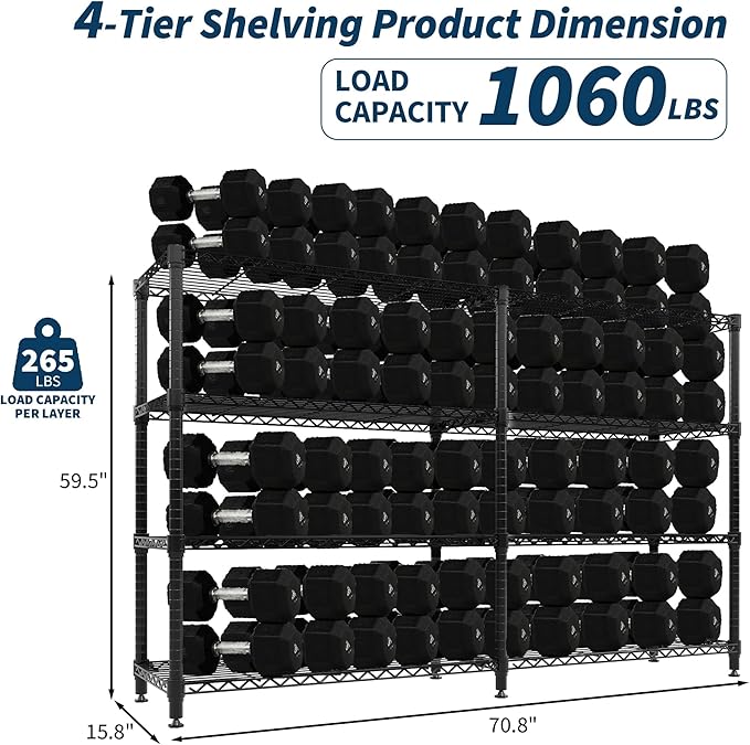 Garvee 70.8" W Storage Shelves Metal Shelving Unit, 4-Tier Heavy Duty Wire Shelving L-Shaped Storage Rack with Adjustable Shelf for Pantry Kitchen Corner Bedroom, 1100 LBS Capacity