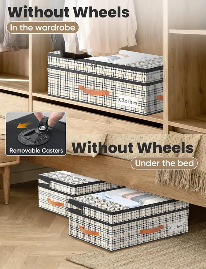 TOSKING Under Bed Storage with Wheels 2 Pack, Adjustable Height 7.9"-10.2", 6 Vacuum Bags, 900D Oxford Rolling Underbed Bins, Heavy Duty Drawer Organizer, Organizer for Clothes, Shoes, Houndstooth