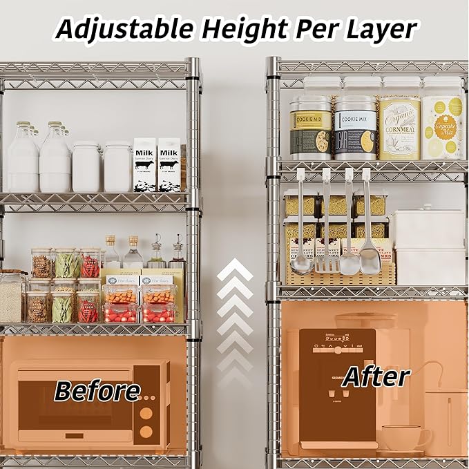 5-Tier Storage Shelves 1100 LBS Heavy Duty Metal Wire Rack Shelving with Lockable Wheels, 61" H Rolling Storage Rack for Pantry Kitchen Garage Bedroom Organization