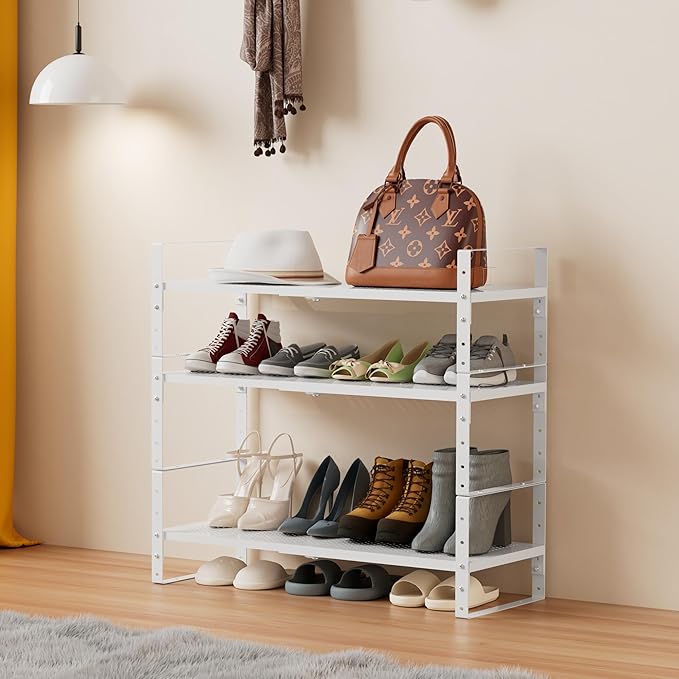 Multi-Functional Metal Shoe Rack, Space-Saving, Perfect for Entryway, Closet, Bathroom, etc. - Sturdy and Durable, High Weight Capacity(3PACKS/White/Medium)