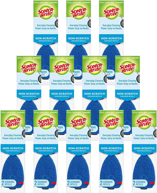 Scotch-Brite Non-Scratch Dishwand Refills for Nonstick, Dish Wand Sponge Heads- Glass, Pots, Pans, Tubs, Showers (24 Refill Pads)