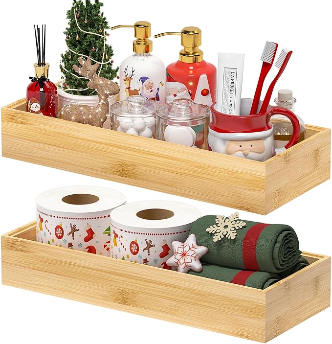 Greatseas Kitchen Drawer Organizer Bins, Stackable Bamboo Deep Drawer Organizer for Silverware, Utensils, Cutlery, Flatware, Junk Drawer, Dresser, Bathroom, 15" x 6" x 2.5" (Set of 2)