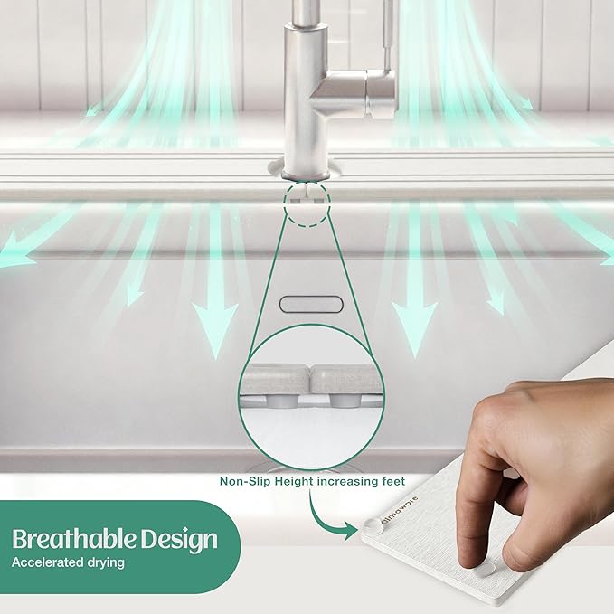Stone Faucet Mat for Kitchen Sink Splash Guard 23.6" x 3.9" with 2.5" Center Hole | White Diatomite Drying Stone Mat | Non-Slip Stone Tray for Kitchen Counter with Premium Texture & Minimalist Style