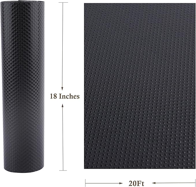 Shelf Liner Non-Slip 18 Inch Wide X 20 Ft Kitchen Cabinet Drawer Liners Waterproof & Oil-Proof Drawer Mat for Cupboard Pantry Non Adhesive Refrigerator Shelf Liner Strong Grip Cabinet Mat (Black)