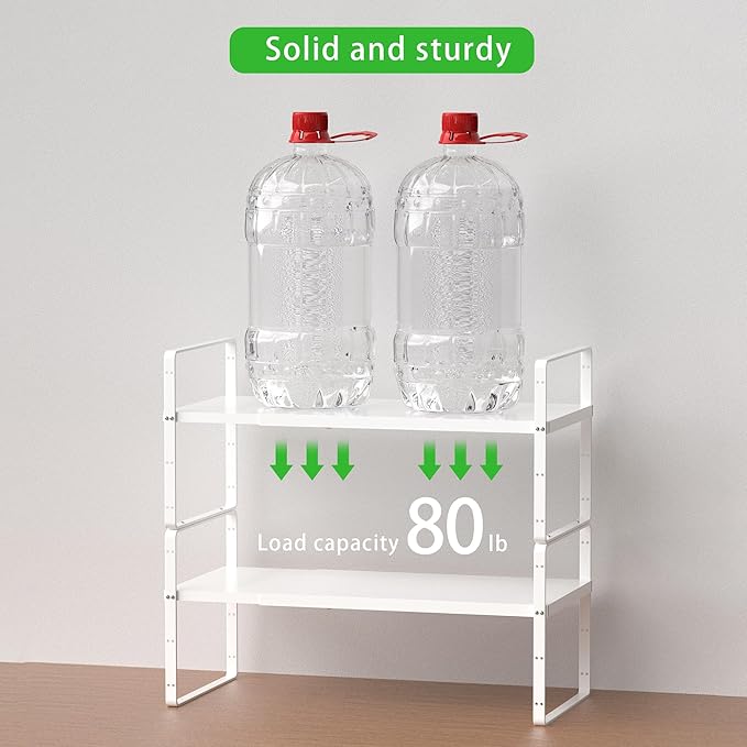 SOFRON Expandable Cabinet Storage Shelf Stackable Organizer Rack for Kitchen Bathroom Pantry Spice Cupboard Countertop Home Office Desk Heavy Duty Nonslip White Small 3 Pack