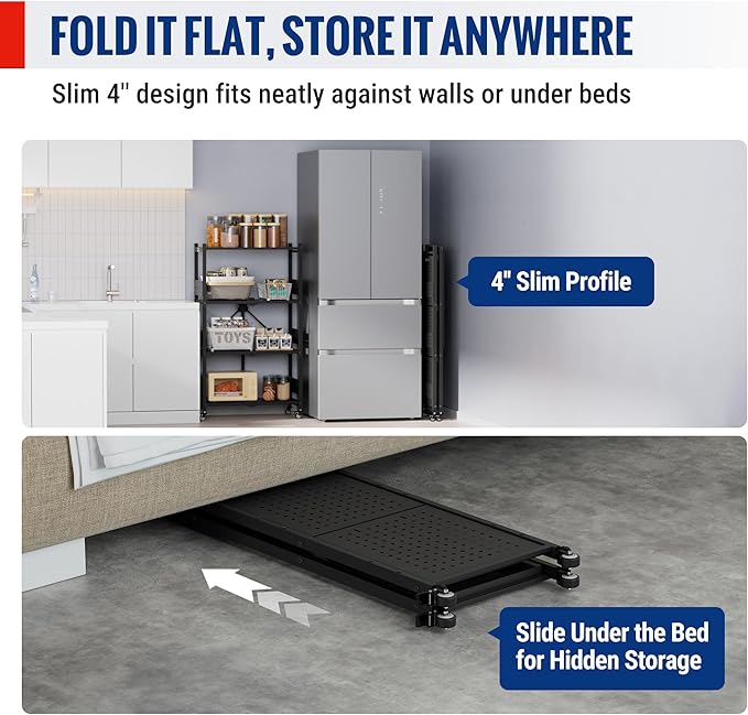 WORKPRO 4-Tier Folding Shelf, No-Assembly Metal Storage Rack with Wheels, 600 lbs Capacity (with Leveling Feet), Collapsible Shelving Unit for Kitchen, Pantry, Bathroom & Closet Organization